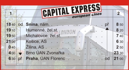 Nová česko-slovenská linka Capital Express z Prahy do Sniny vyjíždí 3.března.