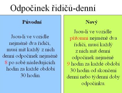 Srovnání současných podmínek pro řidiče s připravovanými v rámci EU.