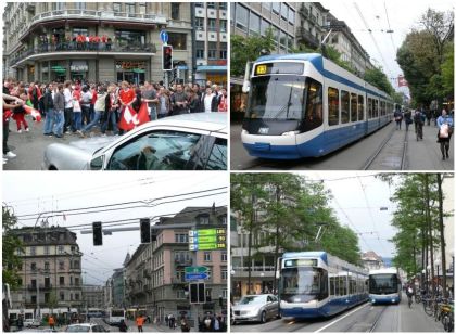 Dopravní kolaps ve švýcarském Curychu: Fussballfans in der Innenstadt: