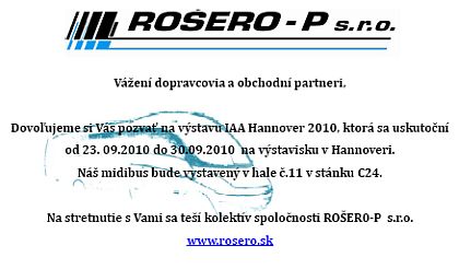 Slovenský karosář Rošero-P zve do své expozice na IAA v Hannoveru,