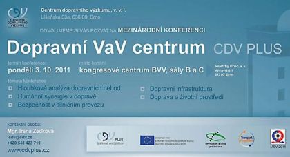 Mezinárodní konference Dopravní VaV centrum - CDV PLUS