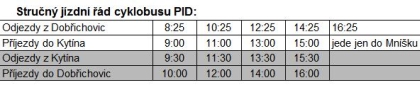 11. sezóna  cyklobusu PID Dobřichovice -  Mníšek pod Brdy - Kytín 