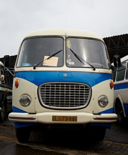 Lešany 2013: Tablo busových  účastníků 14. srazu českých historických autobusů