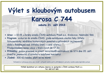 Výlet s kloubovým autobusem  Karosa C 744 pořádá v sobotu 21. září 2013