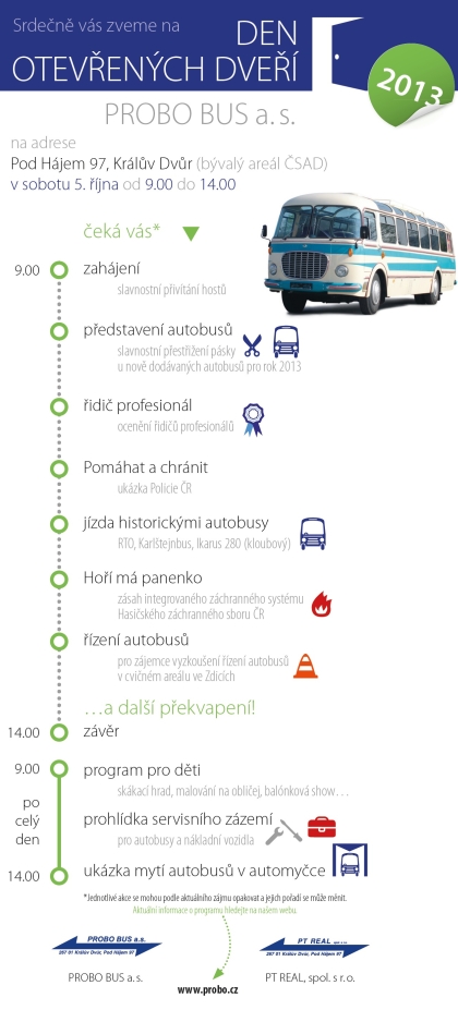 Den otevřených dveří PROBO BUS a PT REAL proběhne v sobotu 5.října 