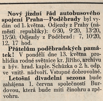 15.1.1929 - před 85 lety byl zahájen provoz na autobusové lince Praha-Poděbrady