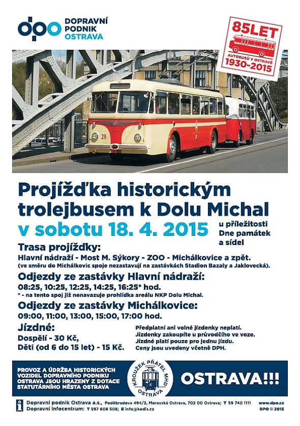 Projížďka historickým trolejbusem z centra Ostravy k Dolu Michal 18.4.2015