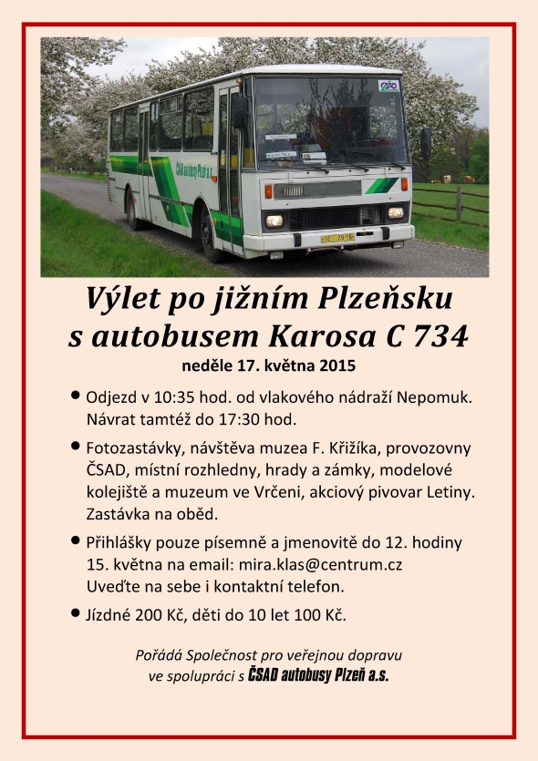 Na výlet po jižním Plzeňsku autobusem Karosa C 734 ČSAD autobusy Plzeň, 