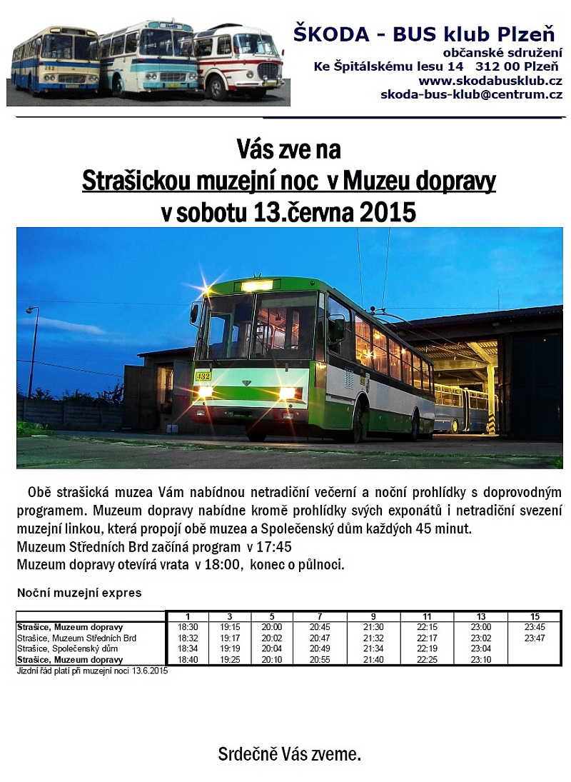 Strašická muzejní noc v Muzeu dopravy v  sobotu 13.června 2015