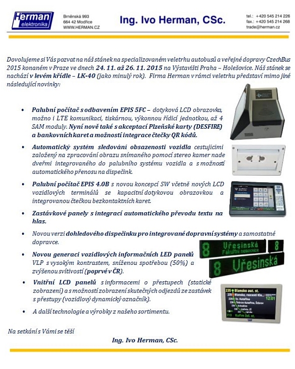 Zveme na Czechbus 2015: Ing. Ivo Herman, CSc. 