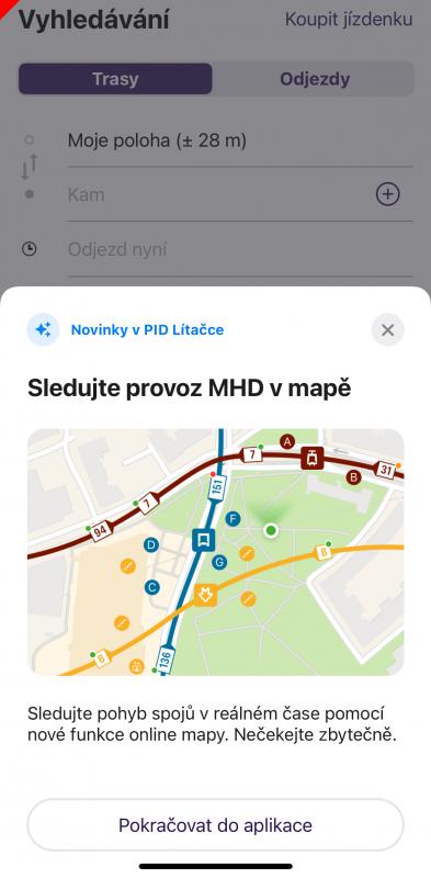 Mapa spojů v aplikaci PID Lítačka ukáže polohu vozidel