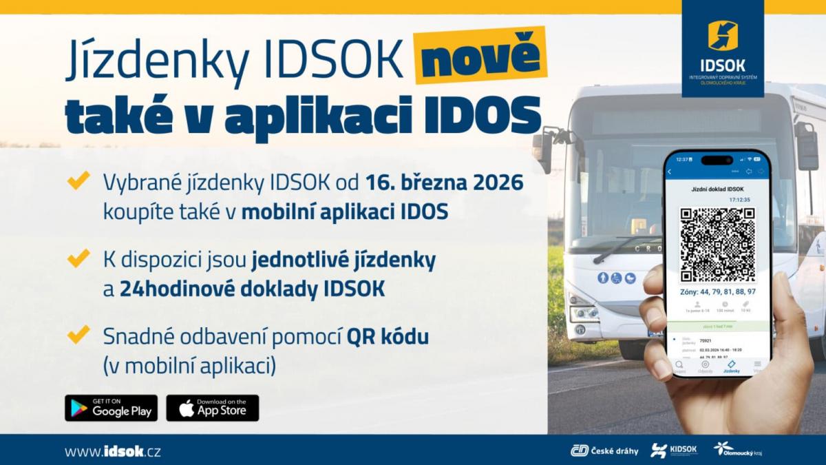 Jízdenky Olomouckého kraje koupíte v aplikaci IDOS